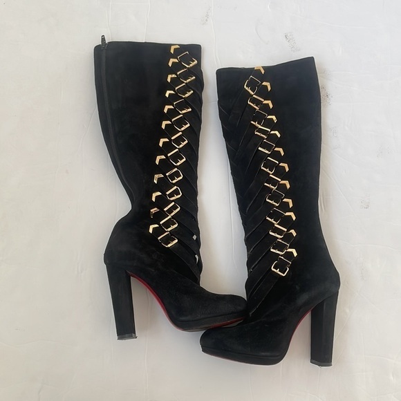 Christian Louboutin Black Suede leather Lady Trop tall boots 37.5 - Picture 2 of 7